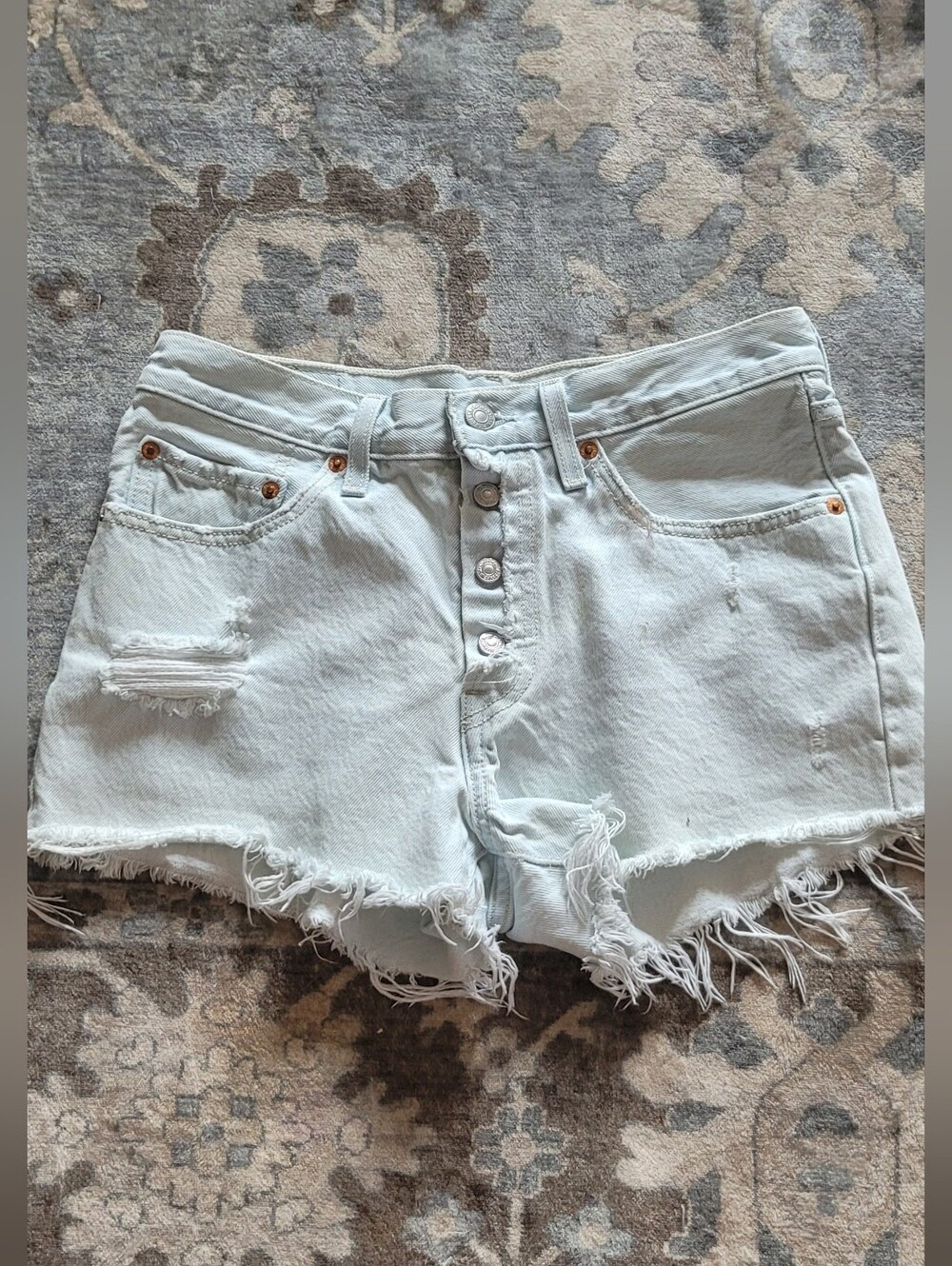 Levi's Light Blue Distressed 501 Jean Shorts
